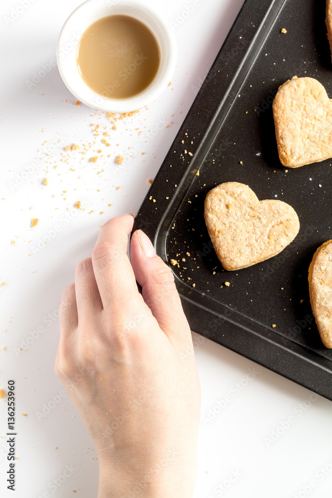 cookies for Valentine Day heartshaped on white background top view