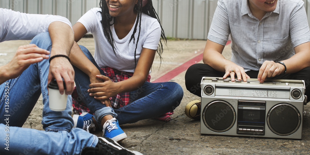 Radio Music Friends Unity Style Teens Casual Concept