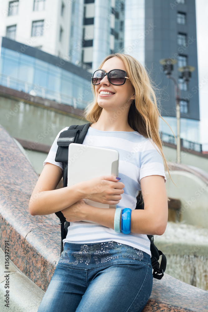 Student girl at staircase