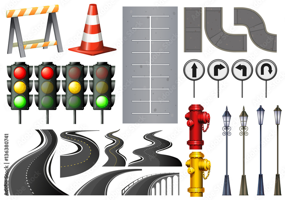 Different items and safety equipment for traffic