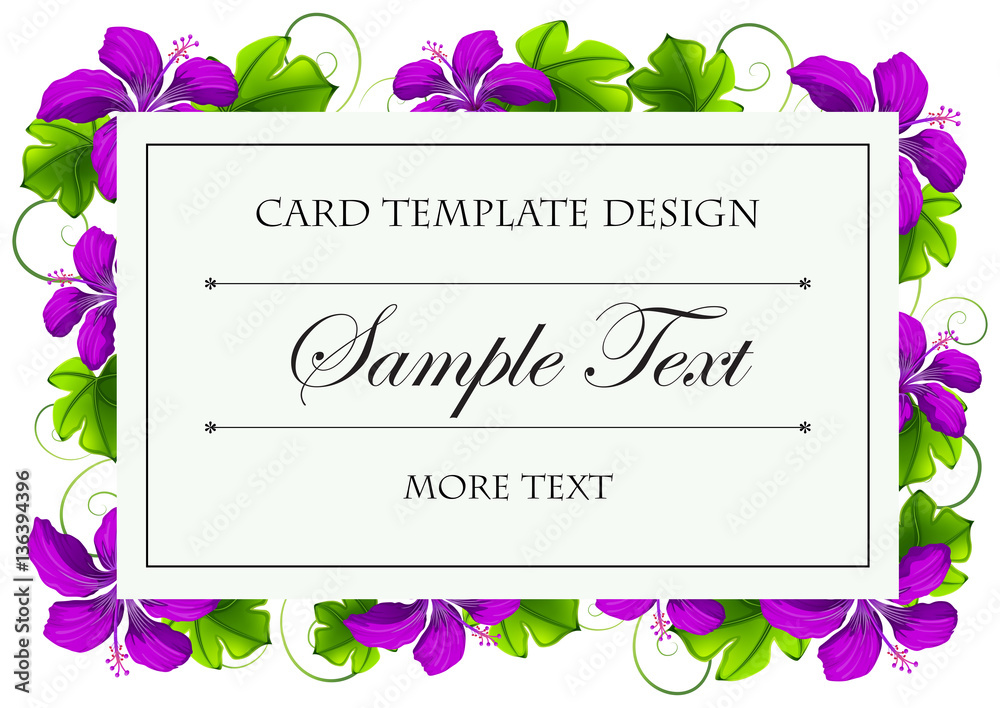 Card template with purple flowers