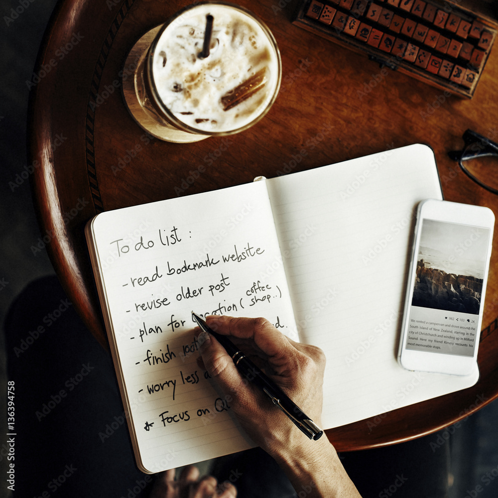 Woman Writing Diary Coffee Time Concept