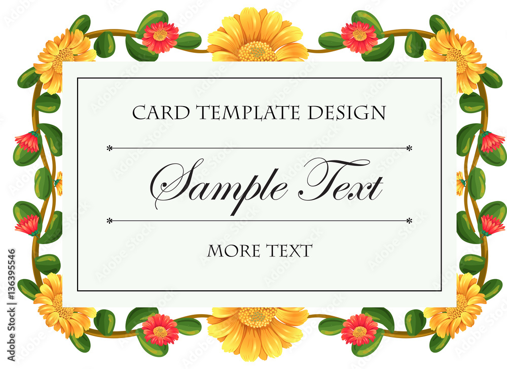 Card template with flowers around the frame