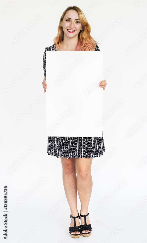 Woman Holding Placard Paper Concept