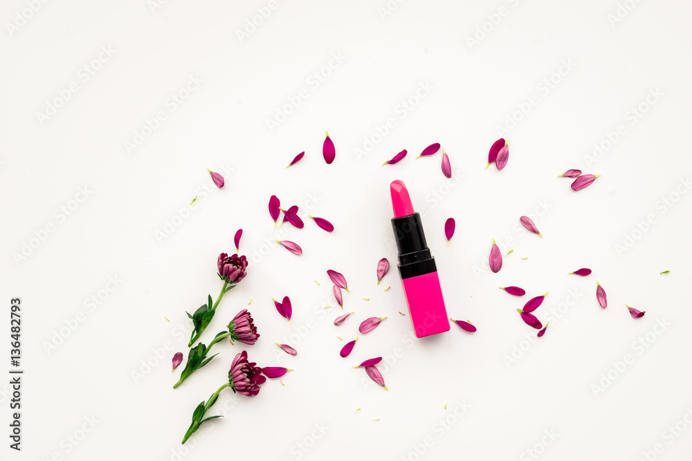 decorative cosmetics on white background top view