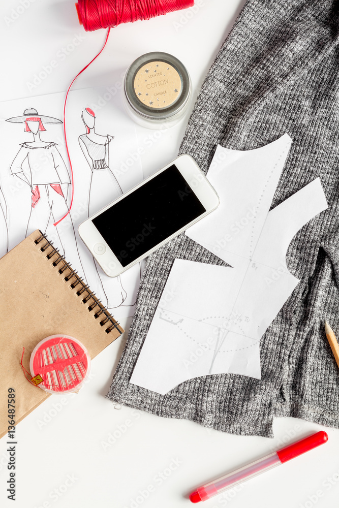 desktop designer clothes with tools top view mock up