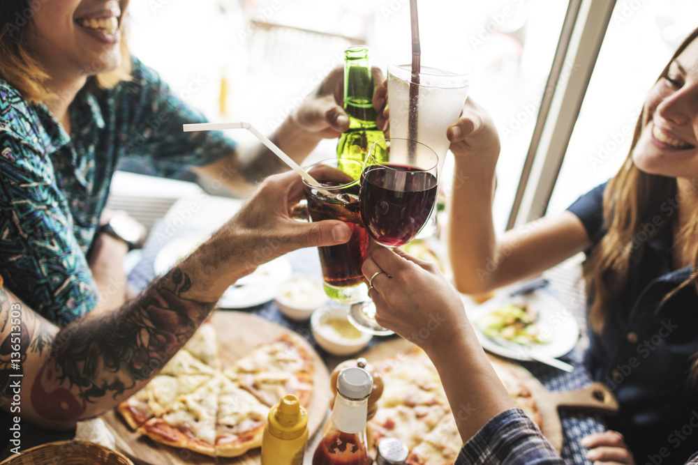 Friends Eating Pizza Party Together Concept