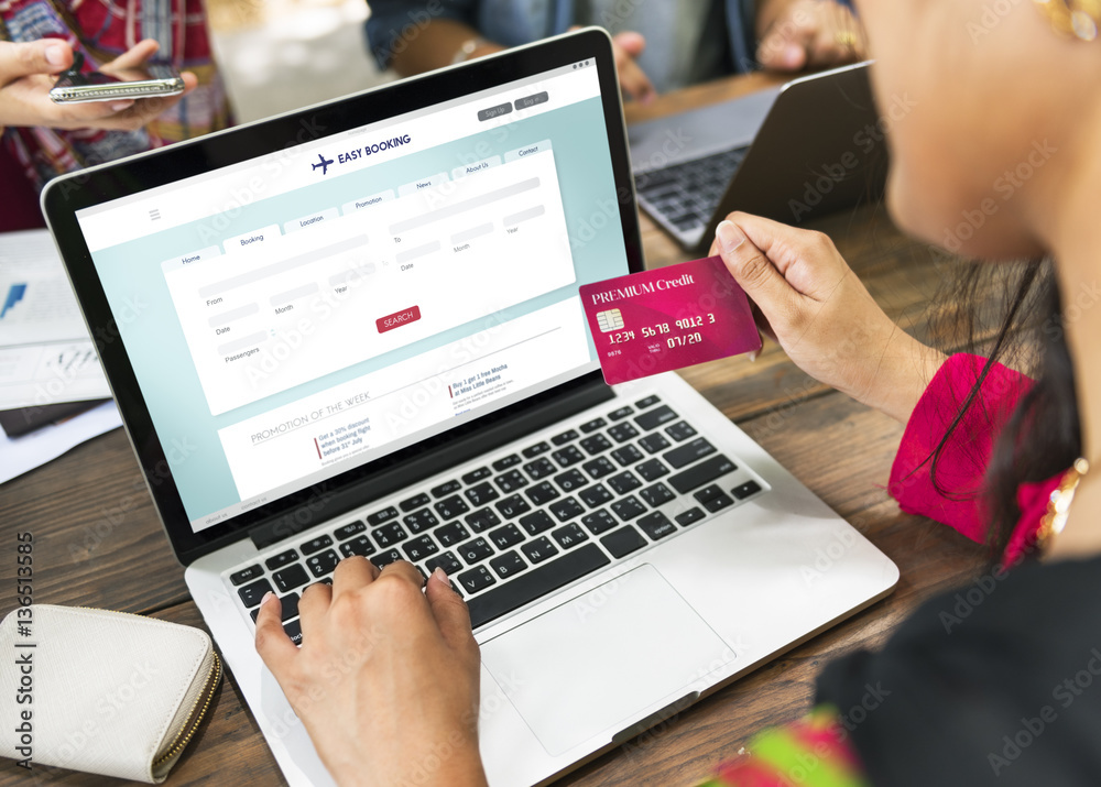 Flight Booking Ticket Online Credit Card Concept