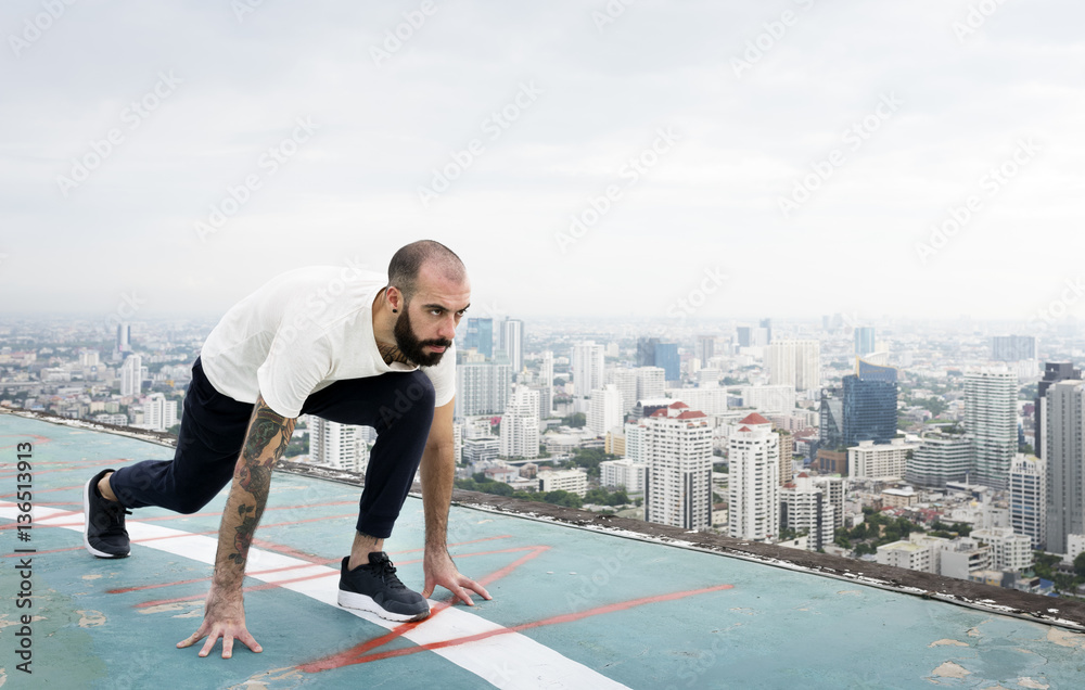 Man Exercise Workout Rooftop Concept