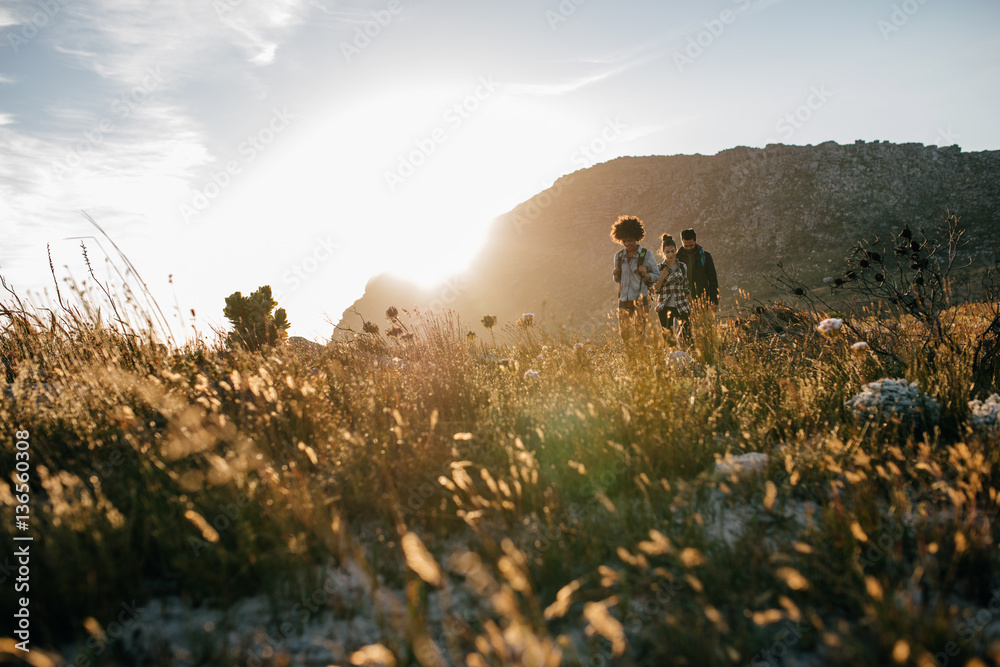 Young people walking in countryside