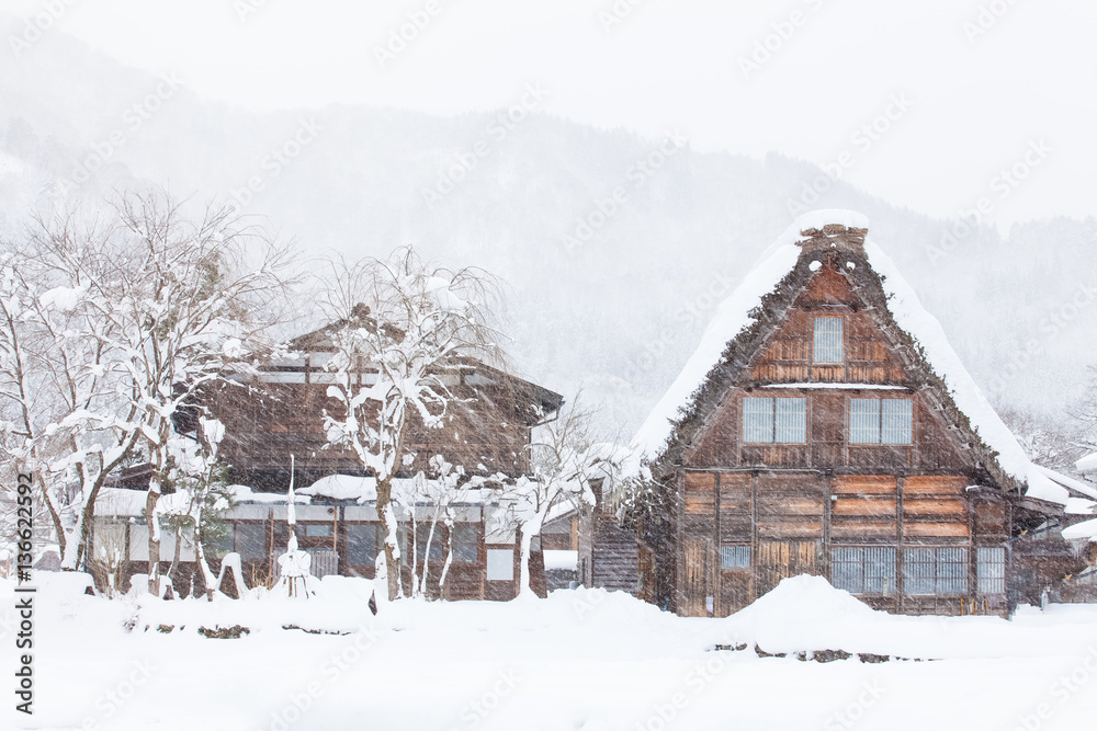 世界遗产白川村，冬天有雪