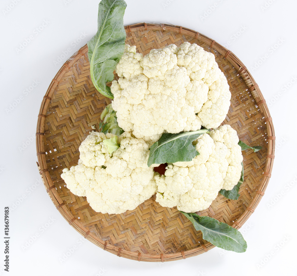 cauliflower in a bamboo basket