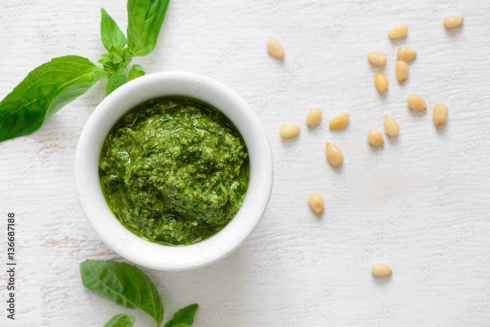 Pesto sauce, overhead view