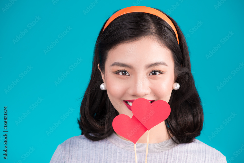 Love Concept. Beautiful smiling asian young woman. Valentines Da