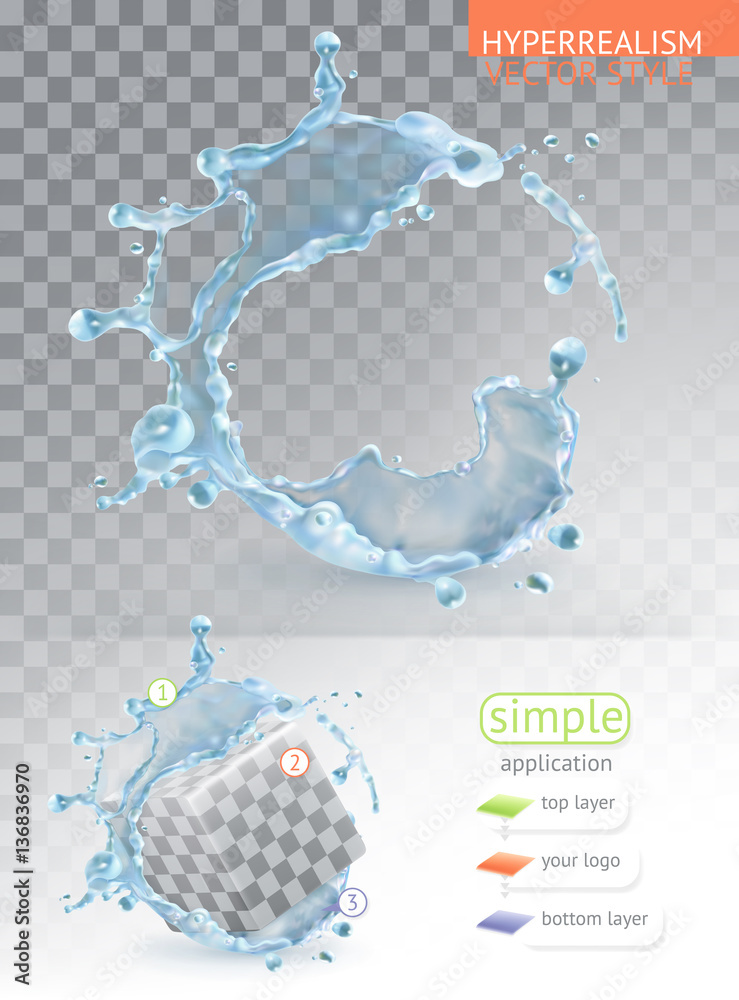 Water splash with transparency, hyperrealism vector style simple application