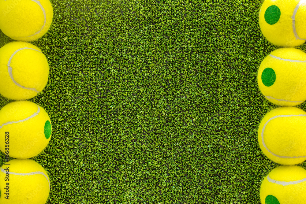 tennis ball on green background top view mock up