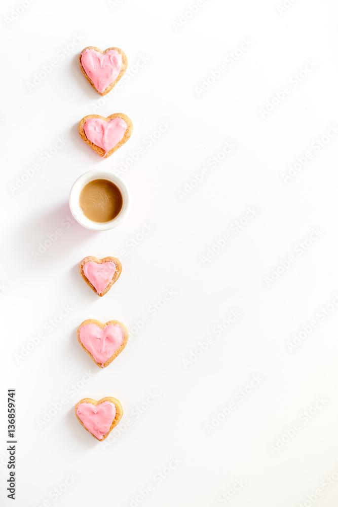 cookies for Valentine Day heartshaped white background top view pattern