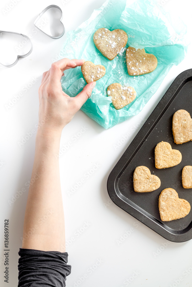 cookies for Valentine Day heartshaped on white background top view