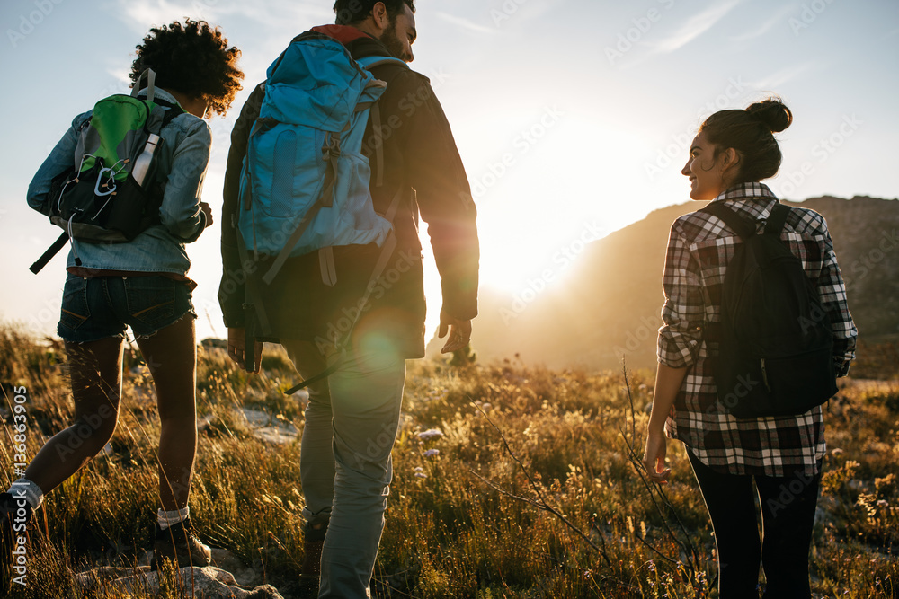 Young friends on countryside hiking