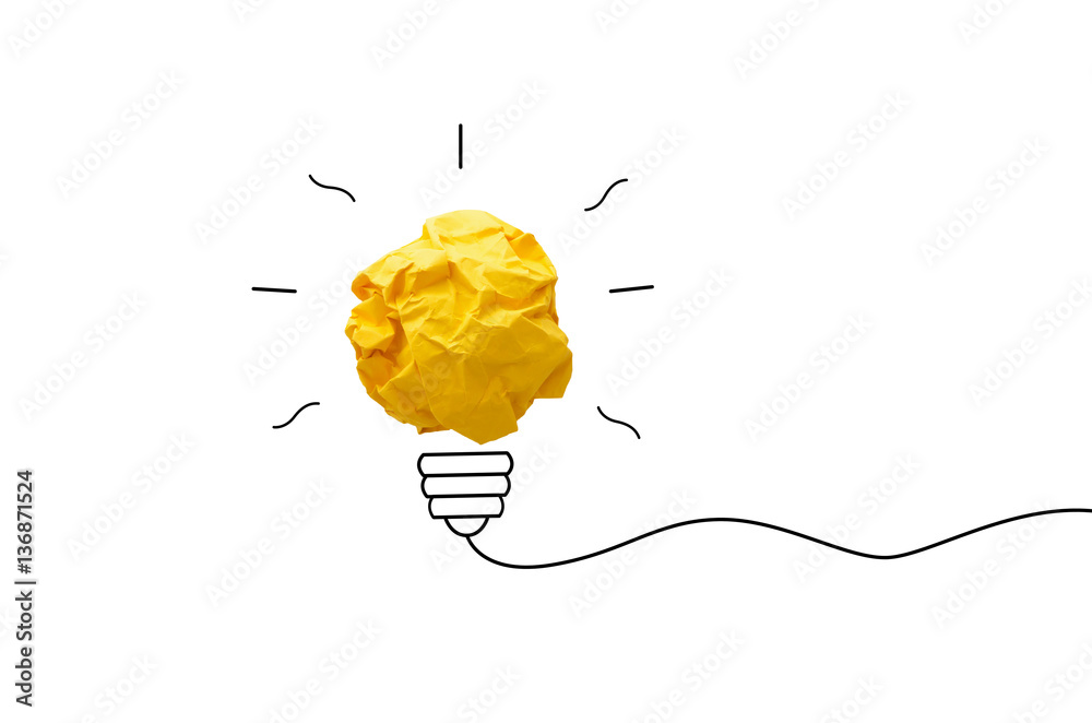 creative idea.Concept idea and innovation with paper light bulb on yellow background