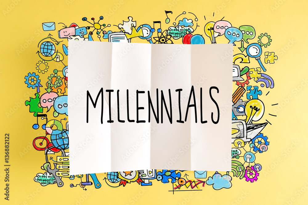 Millennials text with colorful illustrations