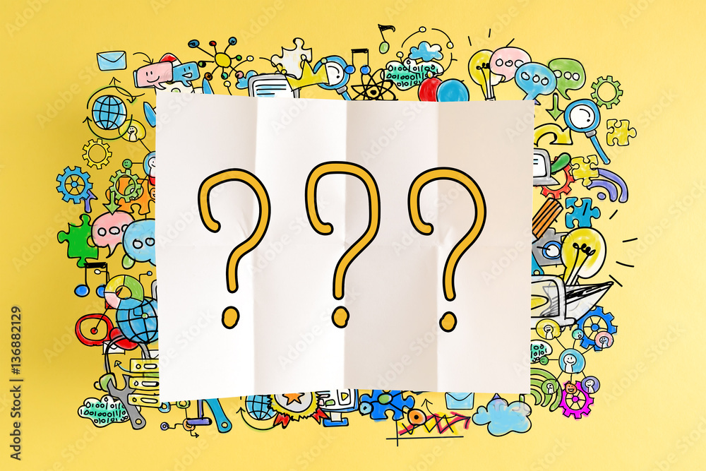 Question Mark text with colorful illustrations