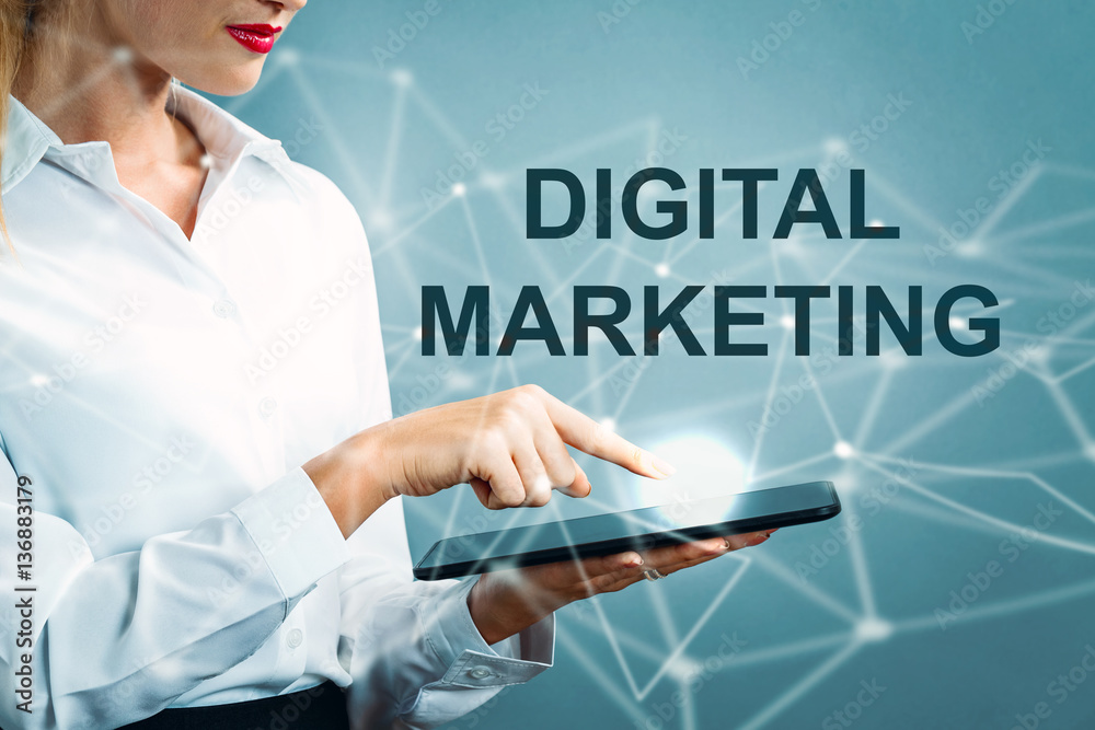 Digital Marketing text with business woman