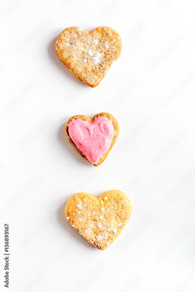 cookies for Valentine Day heartshaped on white background top view