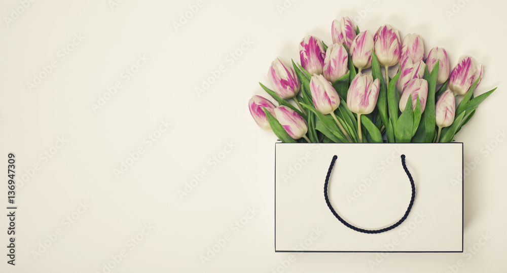 Tulips in shopping bag