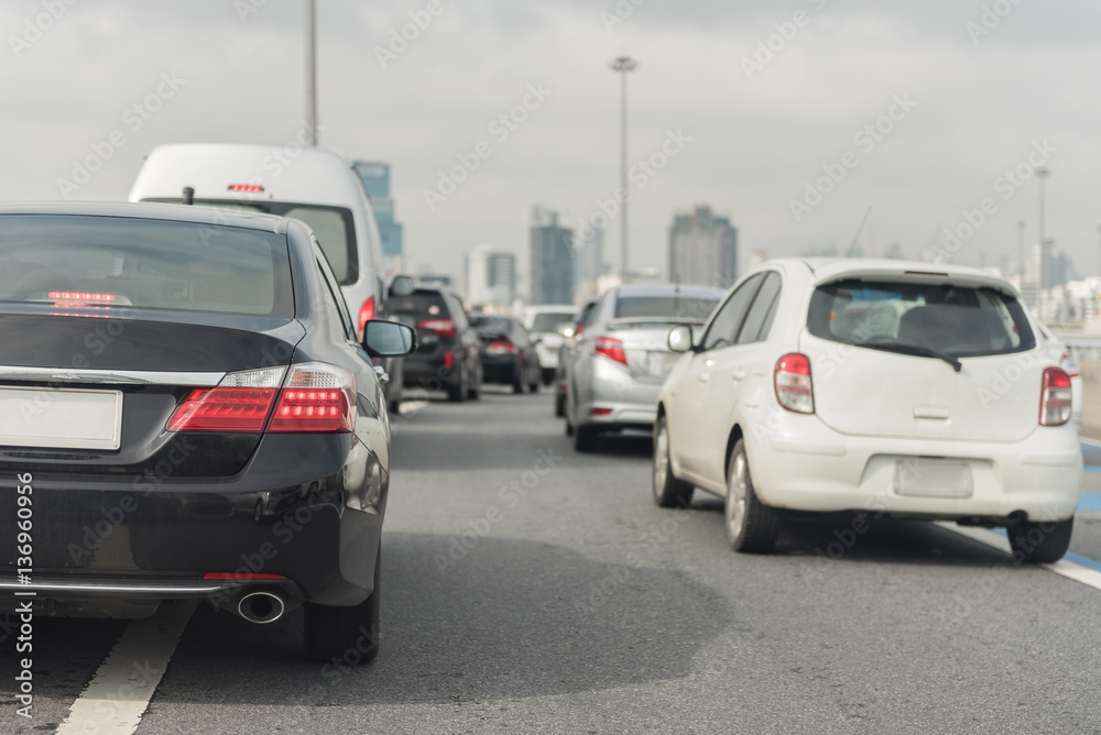 Traffic jam with row of cars on exprees way