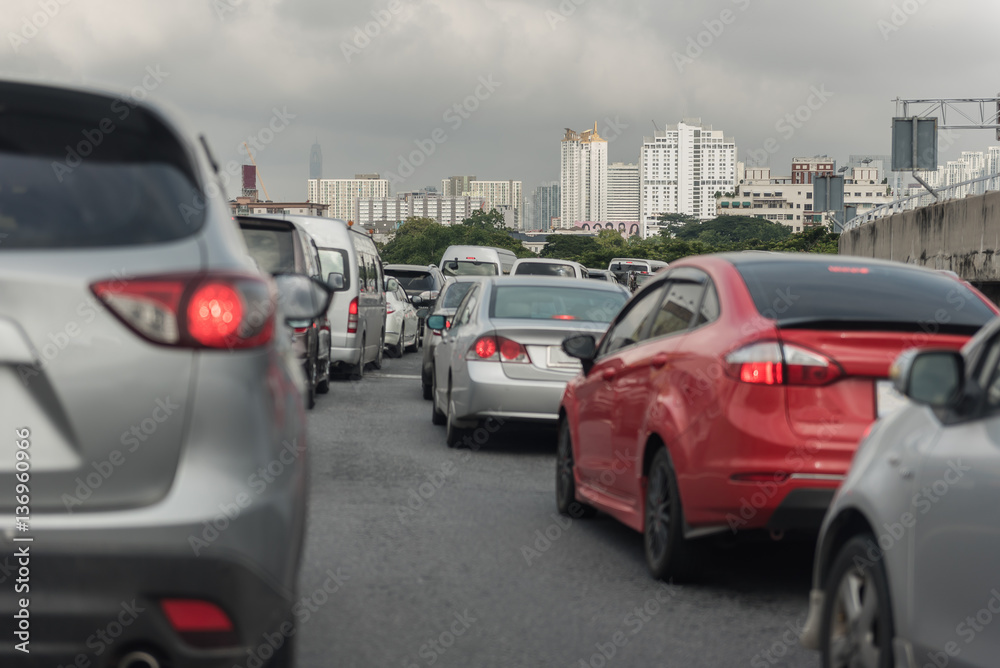 Traffic jam with row of cars on exprees way