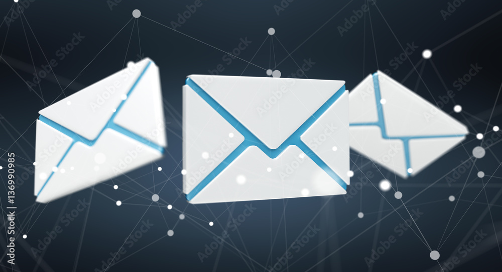 White and blue email icon 3D rendering