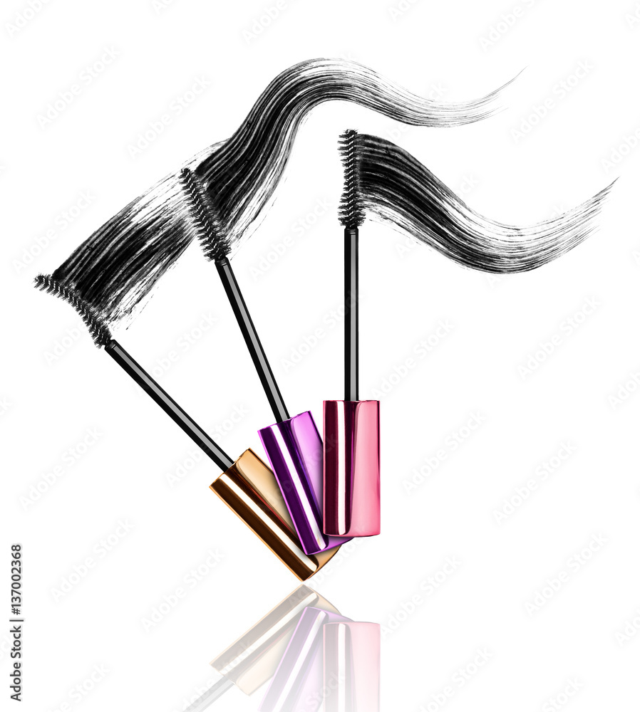 Mascara brushes with strokes isolated on white background