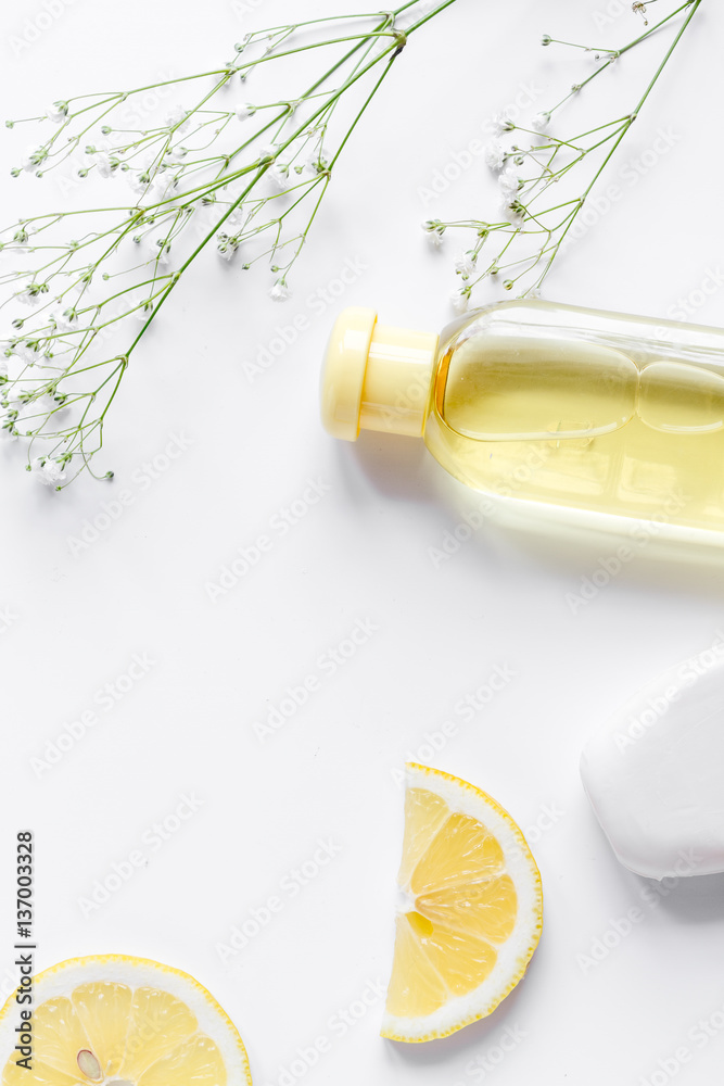 natural organic cosmetics for baby on white background top view