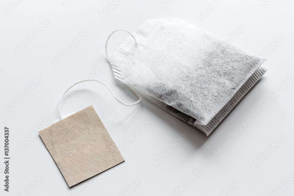 Close up teabag on white background mock-up