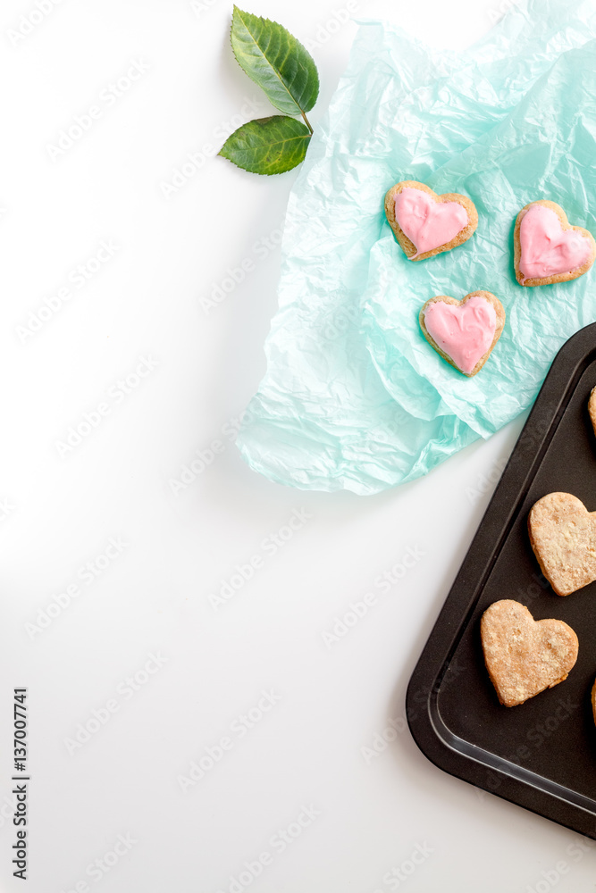 cookies for Valentine Day heartshaped on white background top view