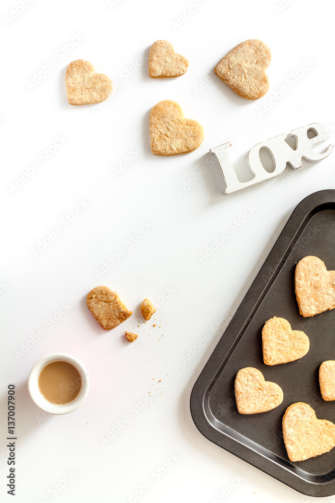 cookies for Valentine Day heartshaped on white background top view