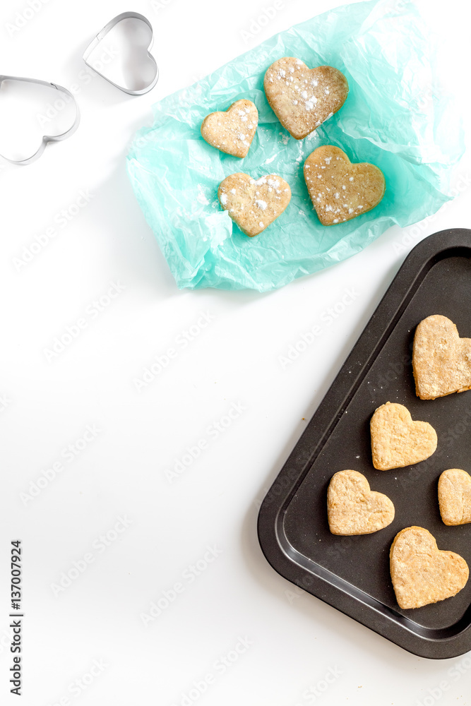 cookies for Valentine Day heartshaped on white background top view