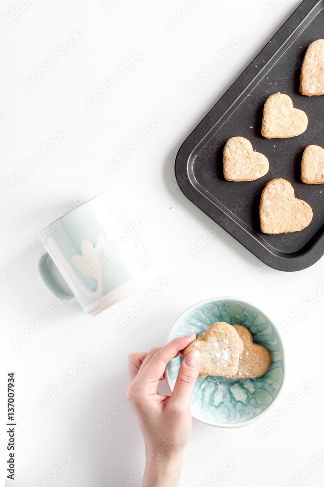 cookies for Valentine Day heartshaped on white background top view