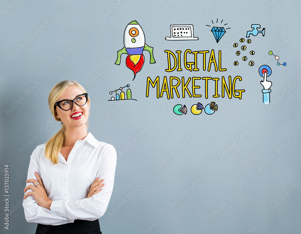 Digital Marketing text with business woman