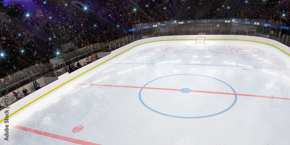 Sport hockey stadium 3d render whith people fans and light