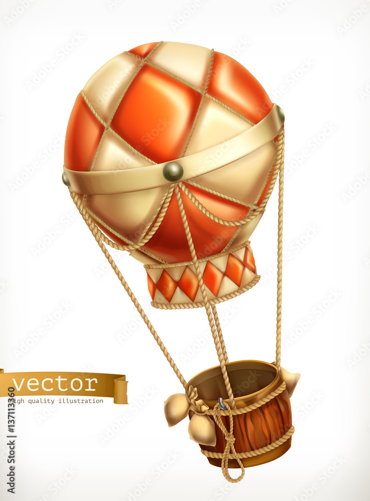 Hot air balloon, 3d vector icon