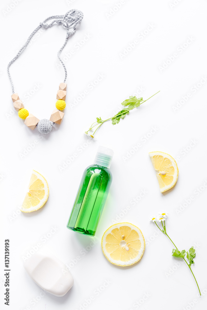 natural organic cosmetics for baby on white background top view