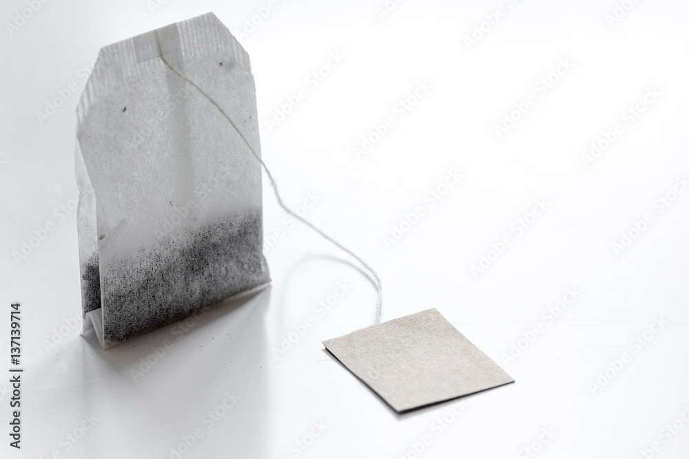 Close up teabag on white background mock-up