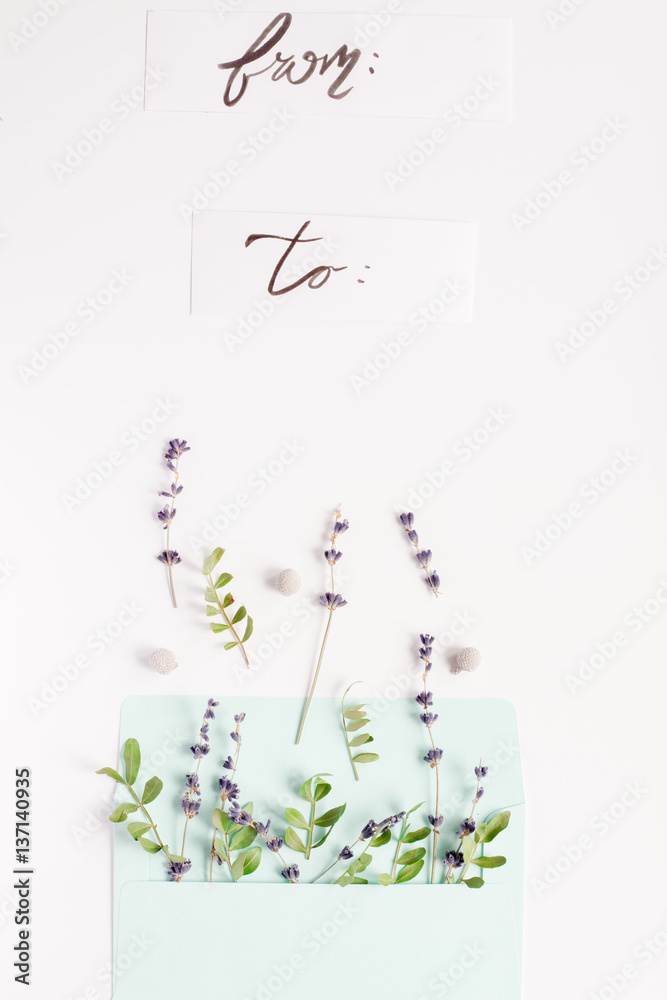 calligraphy floral pattern top view mock up