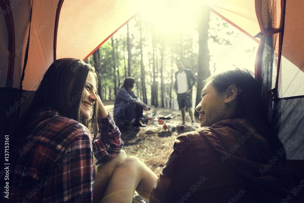 People Friendship Hangout Traveling Destination Camping Concept