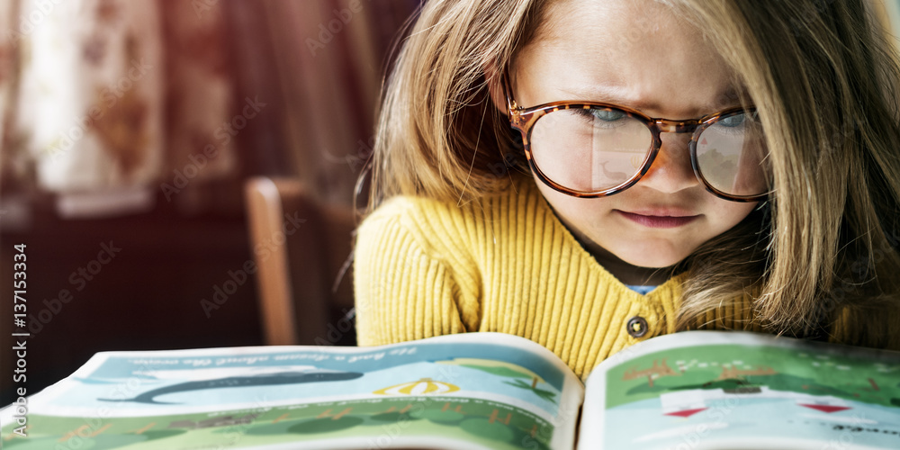 Adorable Cute Girl Reading Storytelling Concept