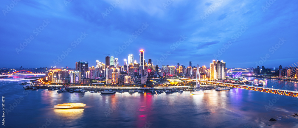 cityscape and skyline of chongqing new city at night