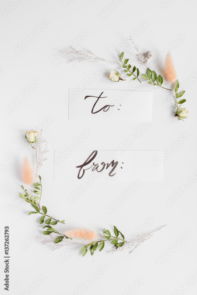 calligraphy floral pattern top view mock up