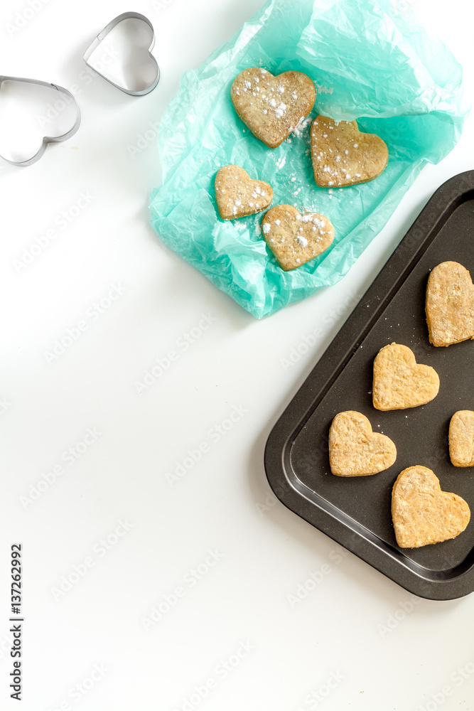 cookies for Valentine Day heartshaped on white background top view